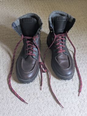 Cole Haan Dark Brown Leather Moc Toe Boots with Red Accent Laces